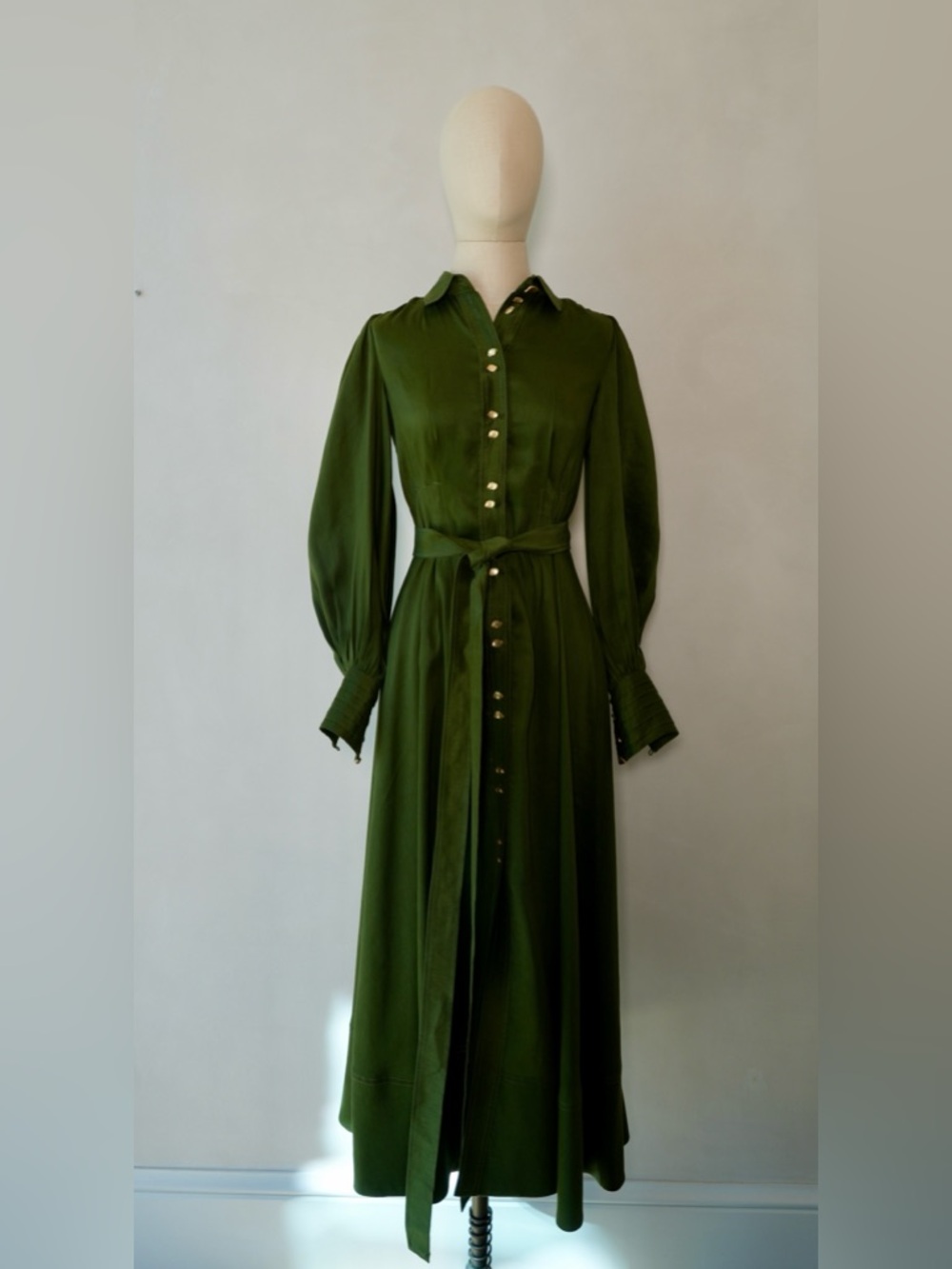 Aje Olive Green Long Sleeve Button-Front Shirt Dress